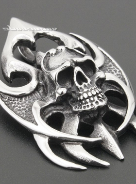 银色饰品图腾骷髅头钛钢吊坠包邮