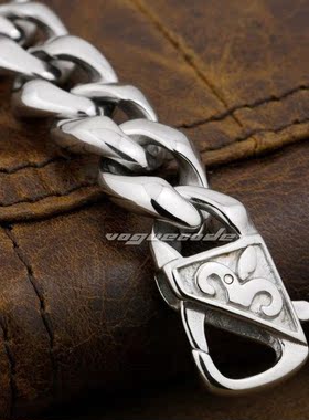 摇滚时尚男款钛钢手链 Cool亮银色316L不锈钢手链 男 钢饰 包邮