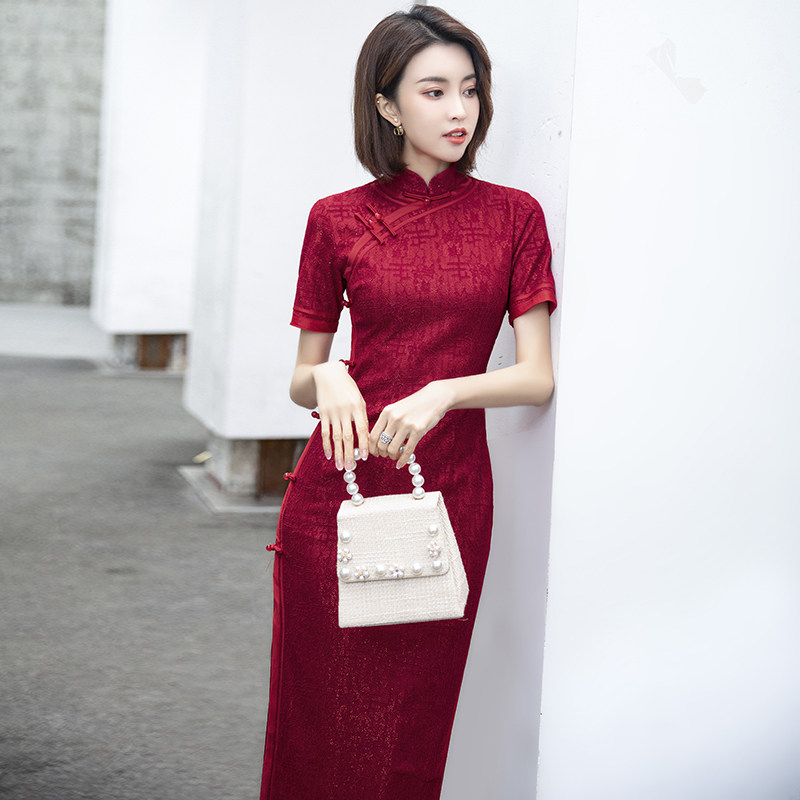 红色旗袍2021年新款妈妈装敬酒服 夜树旗袍