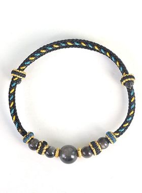 黑曜石手工精编八股手绳男女平安金曜石转运珠好运脚绳银曜石