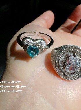 意大利复古镀金拉丝鸽子蛋爱心戒指 Vintage莱茵河锆石气质耳环