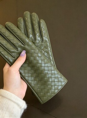 秋冬加绒防水触屏骑行PU手套女