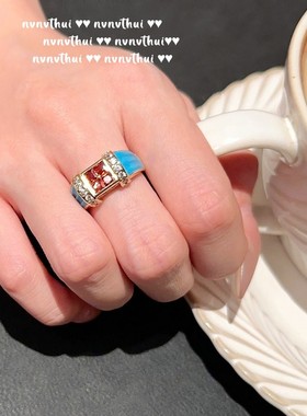 轻奢复古玛利亚蓝锆石宴会戒指 设计师镀18K金几何气质锆石女戒