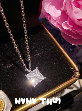 爆闪璀璨爱心气质公主方形几何水滴钻鸽子蛋镶钻项链微笑锆石颈链