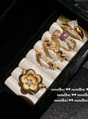 2026镀18K金复古拉丝可调节戒指 气质高级感轻奢简约百搭花朵手镯