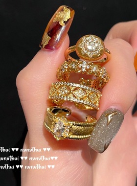 意大利复古镂空拉丝开口宝石戒指轻奢高定鎏金蝴蝶满天星锆石项链