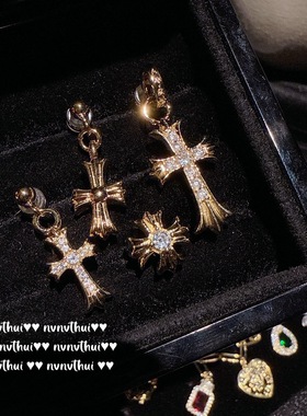 时尚复古花朵鎏彩水滴锆石项链 石榴红气质闪钻爱心十字架耳钉女