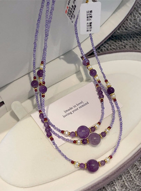 新中式紫水晶淡水珍珠项链 紫晶离火水晶球吊坠颈链 轻奢简约项链