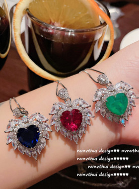 轻奢名媛胭脂红爱心开口女戒指 18K镀金宝石气质心形水滴锆石项链