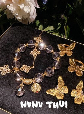 古法花丝鎏彩金刚杵黄塔晶盘缠手链 新中式点钻十字雪花手串 礼物