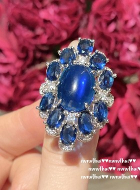 薰衣草紫蓝宝气质光芒花瓣戒指 皇家蓝麦穗镀金水滴镶嵌锆石指环