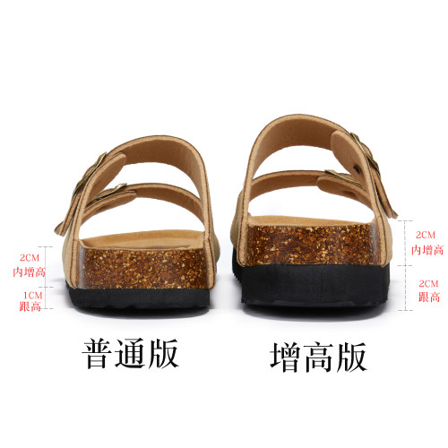 麦步伦春夏复古懒人平底磨砂皮勃肯软木拖鞋一字增高沙滩博肯半拖 - 图1