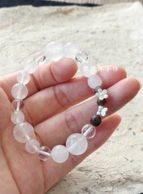 原创白水晶白幽灵沉香925银手链