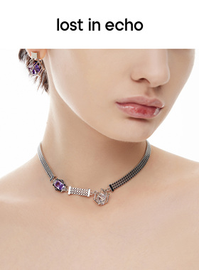 lostinecho锆石盒子款链条项链