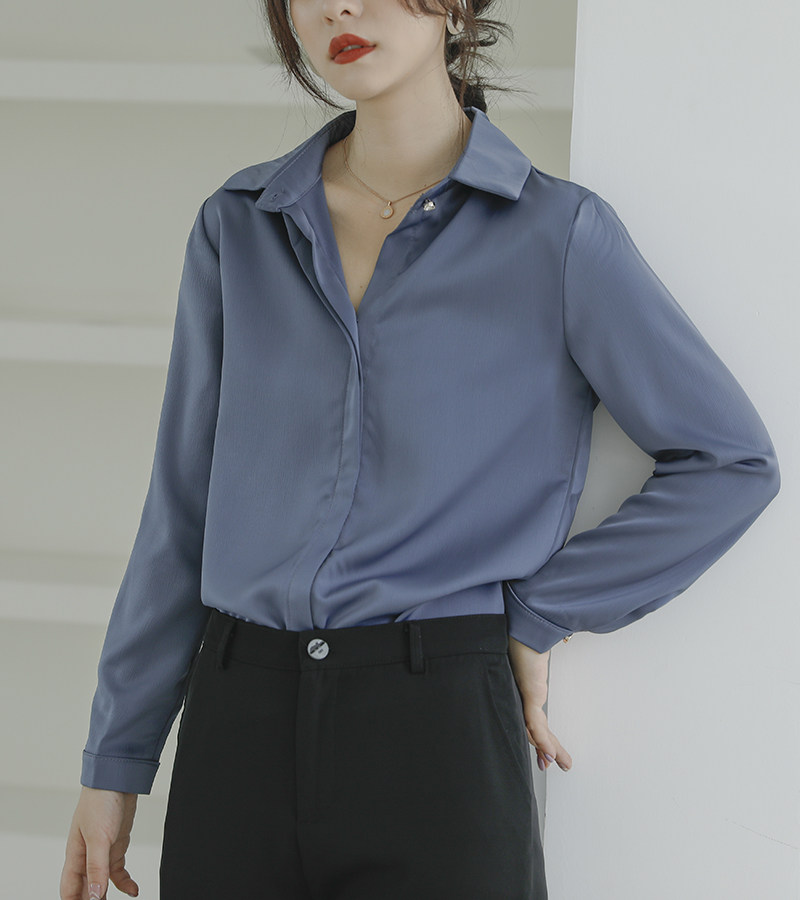 2020新款早秋女缎面长袖气质ol衬衫 堇眉衬衫