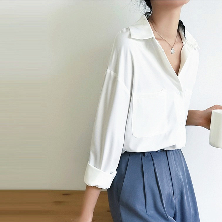 2020秋装新款长袖雪纺白色女衬衫 堇眉衬衫