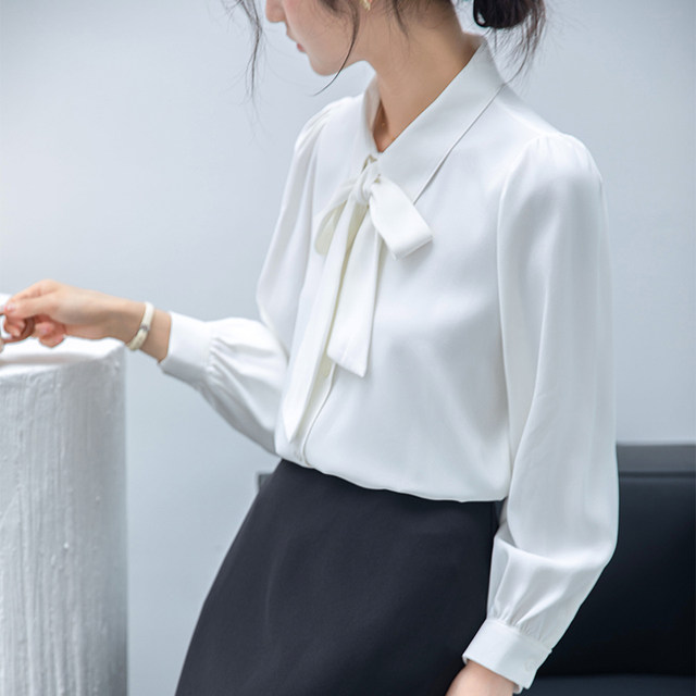 ເສື້ອ chiffon ສີ​ຂາວ​ສໍາ​ລັບ​ແມ່​ຍິງ​, ດູ​ໃບ​ໄມ້​ລົ່ນ​ເສື້ອ​ເປັນ​ທາງ​ການ​ແບບ​ມື​ອາ​ຊີບ​, ອຸ​ປະ​ກອນ​ການ​ຮຽນ​ການ​ສໍາ​ພາດ​ສາ​ທາ​ລະ​ນະ​ເສື້ອ​ເຊີດ​ສໍາ​ລັບ​ແມ່​ຍິງ​