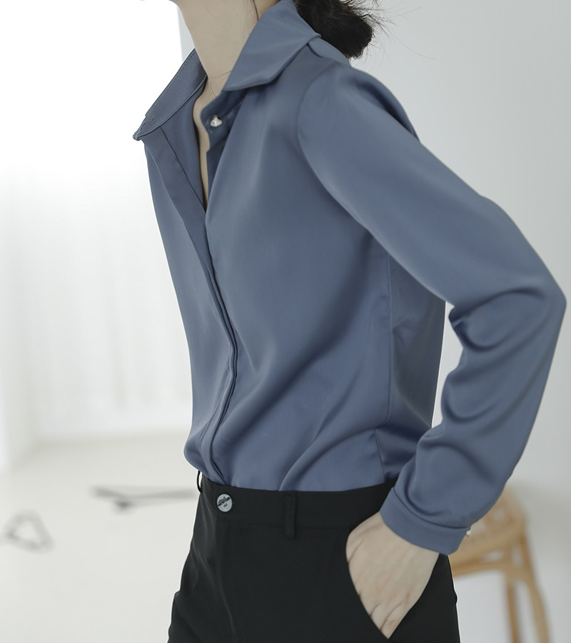 2020新款早秋女缎面长袖气质ol衬衫 堇眉衬衫