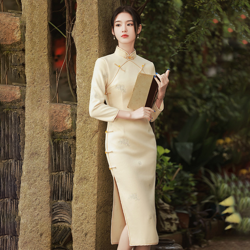 复古2021年新款改良长袖毛呢旗袍 惜淑旗袍