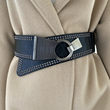 Women's oblique width waist seal black fashion rivet punk style wild strap with dress with dress decorative belt waist seal