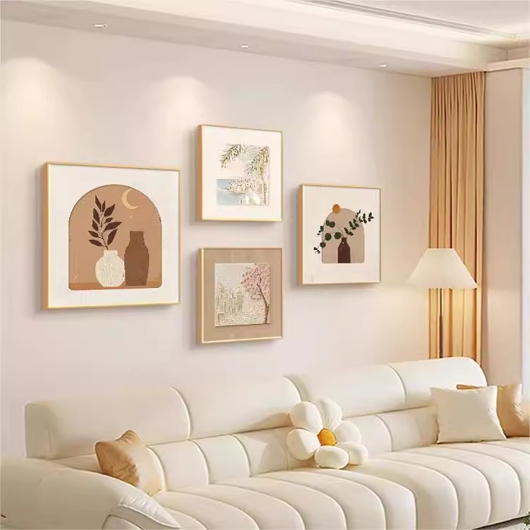 奶油风莫兰迪艺术客厅装饰画抽象沙发背景墙挂画高级餐厅组合壁画 - 图1