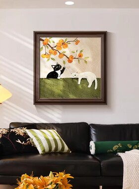 kc中古风猫咪复古高级感餐厅挂画