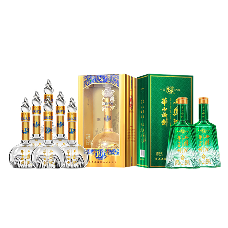【品牌直营】华山论剑西凤酒52度凤香白酒10年整箱+饮水思源双瓶