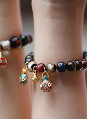 灵隐香灰琉璃手串女杭州正品吞金兽古法手链男转运珠多宝珠手饰