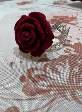 原创 酒红色玫瑰戒指/指环流行饰品复古花朵宫廷简约个性手饰装