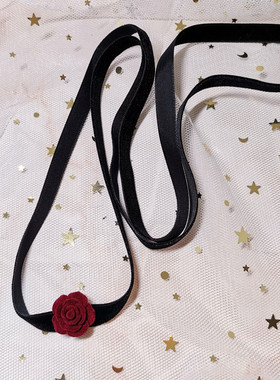 原创 复古红色山茶花颈带项圈短款锁骨链ins风性感绑带美背百搭