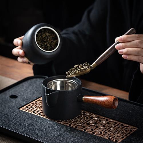 高档黑陶功夫茶具套装日式家用整套茶杯禅风盖碗办公茶盘粗陶瓷泡 - 图0