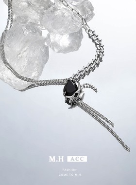 黑色水滴宝石流苏项链女精致百搭高级感锁骨链时尚气质项饰