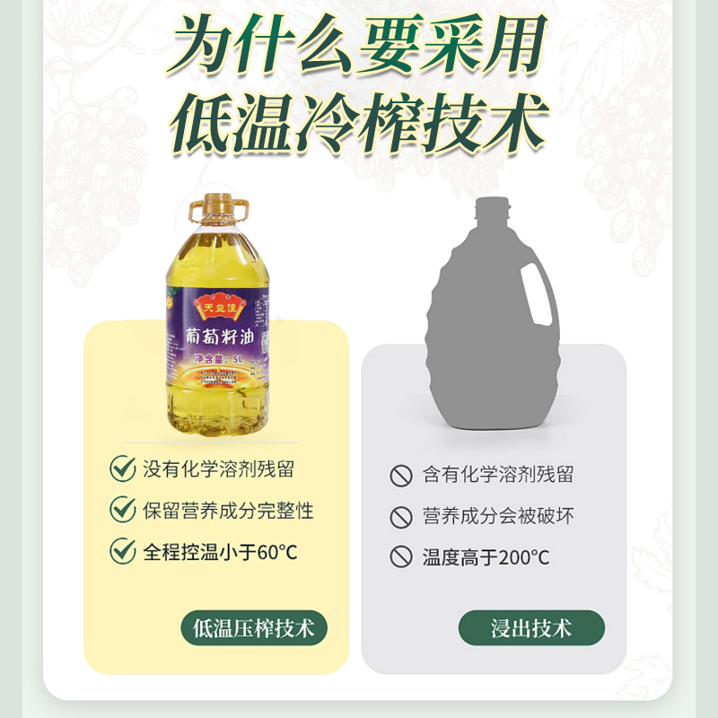 葡萄籽油 家用大桶油5L 包邮净重9.2斤 凉拌热炒煎炸花青素食用油 - 图2