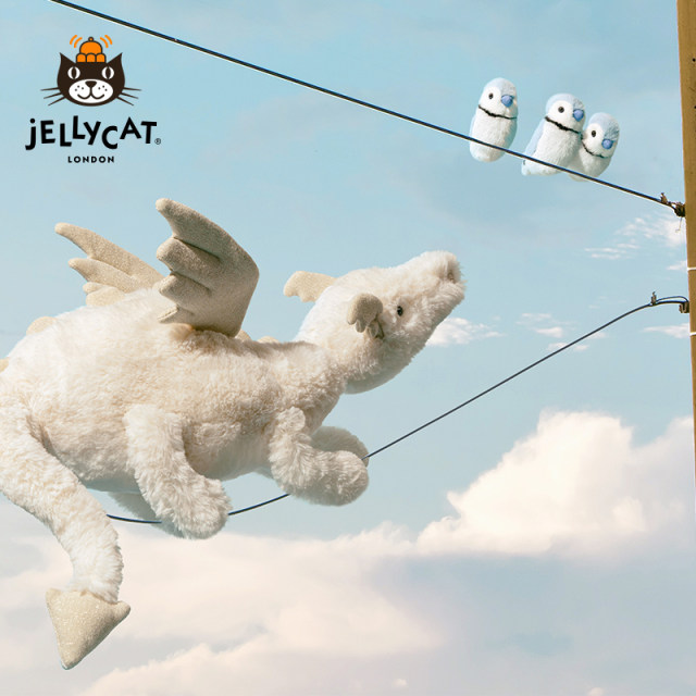 Jellycat snow dragon doll ມີປີກສີຂາວ