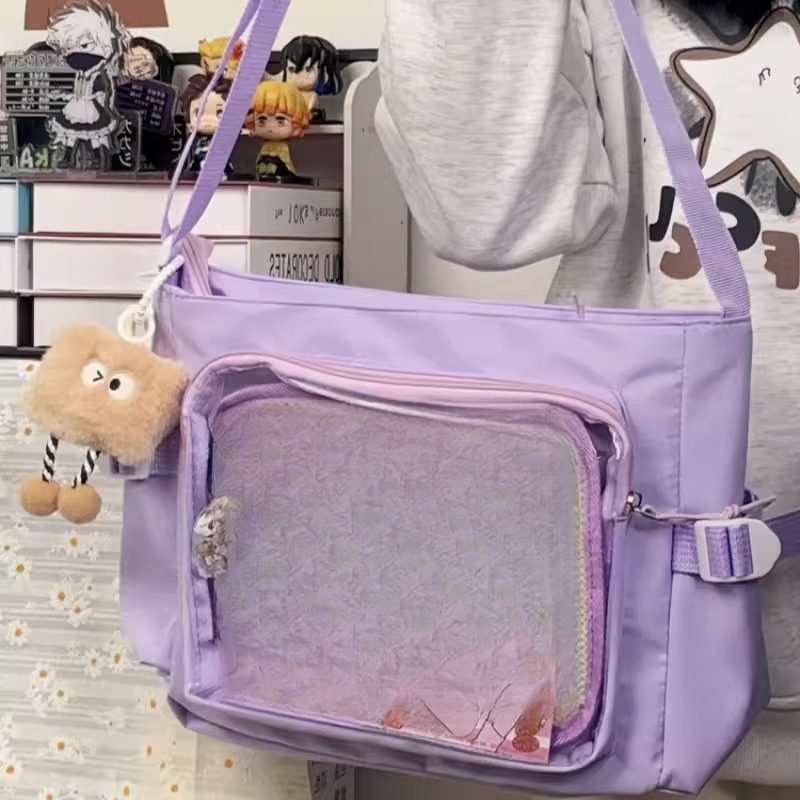 学院风百搭简约大容量上课装书邮差包女透明吧唧单肩斜挎娃包痛包,淘宝优惠券,粉丝福利购,淘宝优惠卷