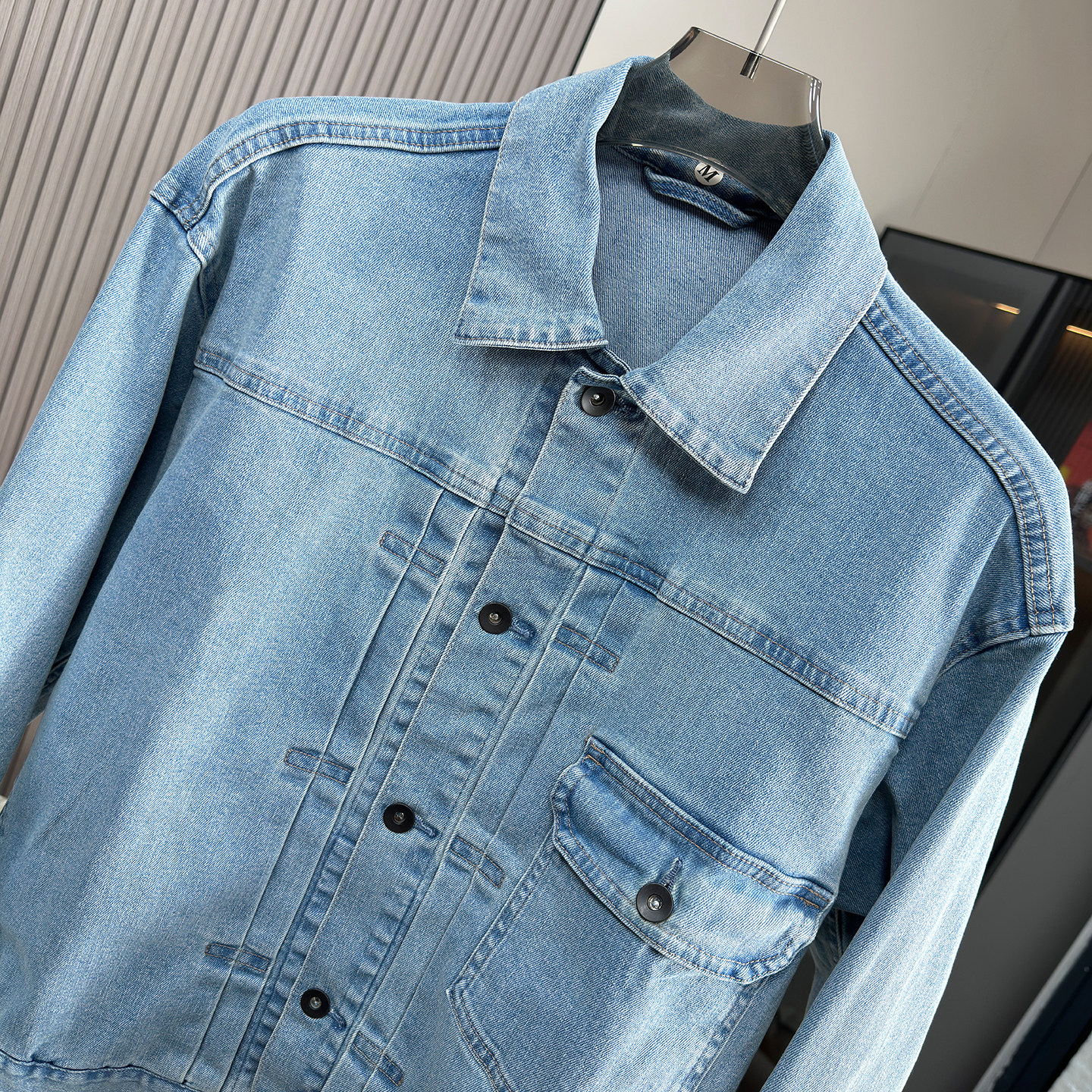 设计师款~重磅水洗 秋冬男士外贸复古宽松挺括弹力牛仔夹克外套潮,淘宝优惠券,粉丝福利购,淘宝优惠卷