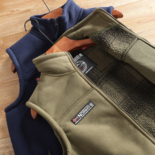 挪威单 加绒加厚蓄热保暖 外贸尾货秋冬男户外立领摇粒绒马甲外套 - 图0