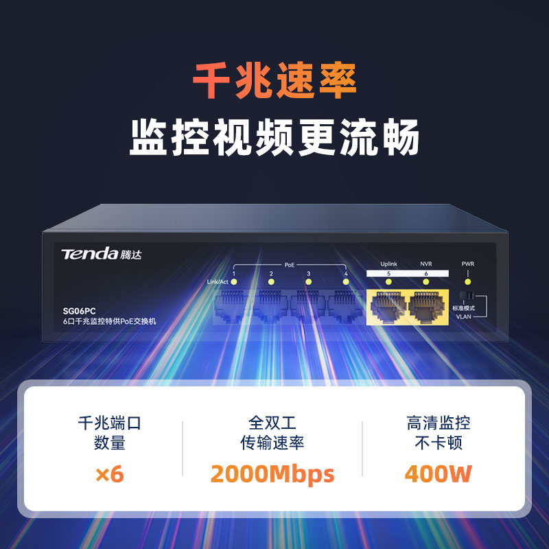 Tenda腾达POE供电交换机5口6口8口10口千兆百兆高速网络分线器视频监控分流分线兼容海康大华