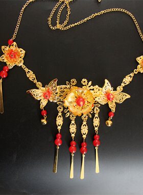 古装新娘流苏纯金色秀禾服项链