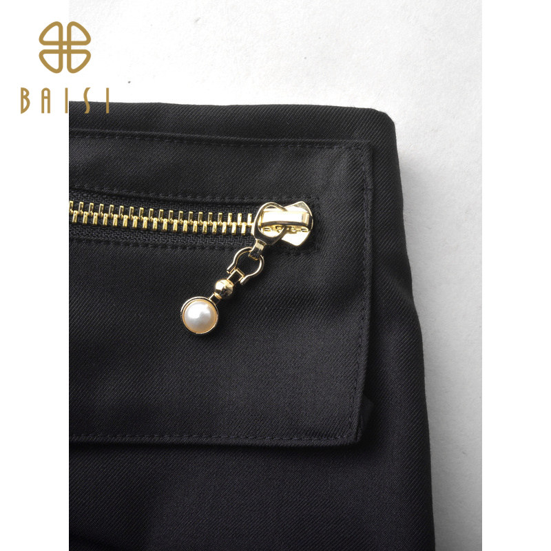 百丝率性姐姐随意感显瘦长裤2024夏季新品通勤穿搭黑色休闲哈伦裤