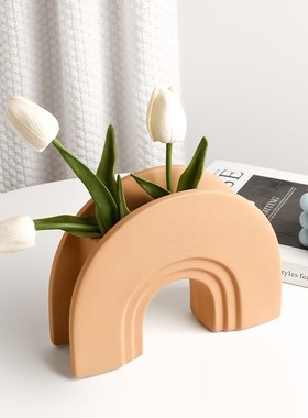 几何花瓶莫兰迪陶瓷摆件软装饰品