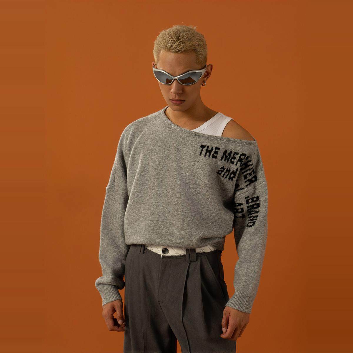 CLP黑红灰船领宽松露肩针织衫毛衣男女潮流弹力羊毛落肩潮流长袖,淘宝优惠券,粉丝福利购,淘宝优惠卷