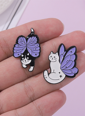 魔法翅膀猫咪胸针金属徽章