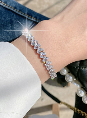 奢华镶嵌彩宝石罗马手链合成立方氧化锆彩钻水晶锆石派对百搭手链