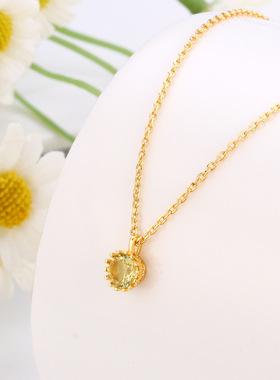 [新年礼物日韩轻奢电镀18K黄金色圆形单钻女生简约高级感项链