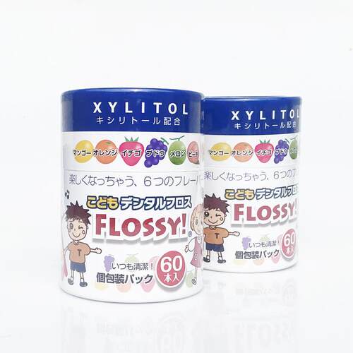 日本Flossy儿童宝宝牙线专用细牙线棒安全洁净剔独立装水果味60支 - 图3