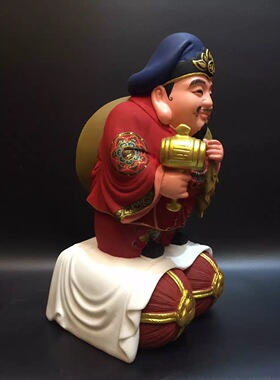 大黑天财神单面站日式彩绘汉白玉