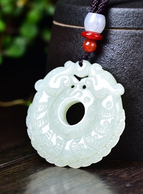 新疆和田玉羊脂玉白玉青白玉瑞兽平安扣吊坠男女士款挂件玉坠玉佩