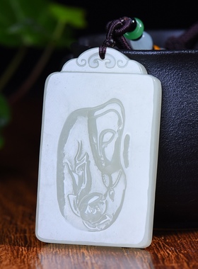 新疆和田玉羊脂玉白玉青白玉送福观世音关公吊坠男女士款挂件玉坠