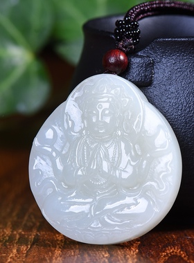 新疆和田玉羊脂玉白玉青白玉生肖老鼠守护神玉吊坠千手观音本命佛